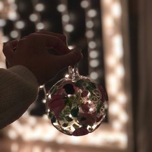 One of a kind Hand Painted Glass Ornament🌷🌿✨